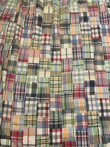 Pottery Barn Kids Madras Patchwork Quilt Blanket Plaid Multicolor Stitched FLAW - Picture 1 of 14