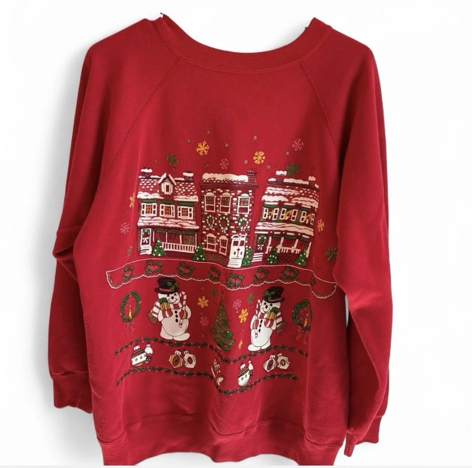 Винтажный свитшот Hanes 90-е праздничный рождественский с круглым вырезом, размер большой - Изображение 1 из 4