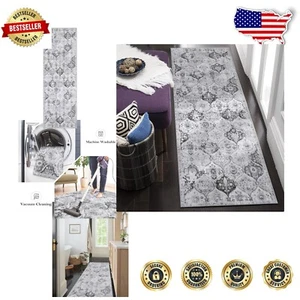 2x6 Ultra-Thin Moroccan Runner Rug for Kitchen and Entryway - Stain Resistant - Picture 1 of 7