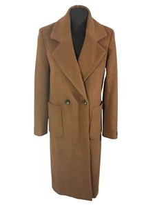 Donna Karan (DKNY) Coat Double Breasted Herringbone Long Wool Blend Uk 10 Eu 38 - Picture 1 of 15