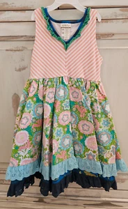 EUC Matilda Jane Floral Stripe Lace Ruffle Dress Girls Size 8 - Picture 1 of 3