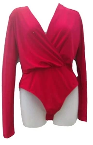 LCB Snapping Bodysuit Shape wear Red Long Sleeve Womens Size Medium Vneck NWT - Picture 1 of 9