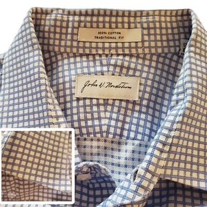 Nordstrom Traditional Fit Mens Dress Shirt 17.5 / 36 Blue Check 100% Cotton EUC - Picture 1 of 11