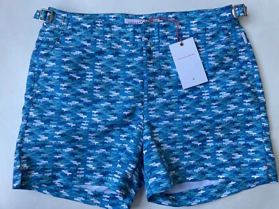 ORLEBAR BROWN Blue White Geometric Bulldog Swim Shorts Sz 30 $285, ENGLAND - Изображение 1 из 4