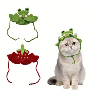 1Set 2Pcs 2 Style Wool Woven Pet Headwear Costume for Cats Dogs Festival - Picture 1 of 5