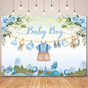 Blue Floral Baby Shower Backdrop Boy Baby Shower DecorationsOh Baby Boy Outfi... - Picture 1 of 7