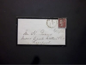 GB 1856 QV 1d red Mourning Envelope 177 CHELTENHAM Sideways Duplex to Liverpool - Bild 1 von 2