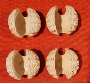 1950's Mid Century 4 Ceramic Seashell Clam Coral/Cream Colored Napkin Rings MCM! - Picture 1 of 10