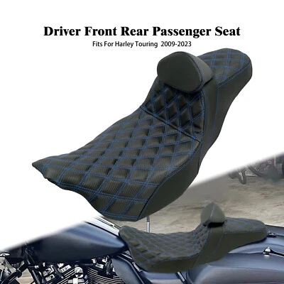 Driver Passenger Blue Line Two-Up Seat & Backrest For Harley Touring Glide 09 up Foto 1 de 4