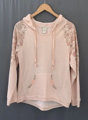 Sudadera con Capucha Y2K American Rag Cie Grande Melocotón Rosa Claro Floral Lentejuelas Pullover Foto 1 de 4