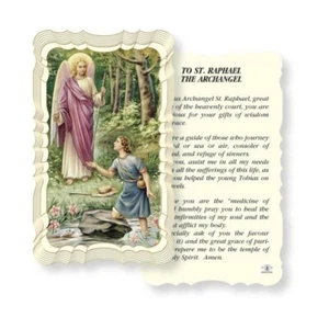Saint Raphael with Prayer to St. Raphael - Scalloped trim - Paperstock Holy Card - Picture 1 of 4