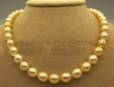 Collar de cuentas de perlas doradas naturales genuinas de 11-12 mm del Mar del Sur cierre de 14-36"" 14K Foto 1 de 4