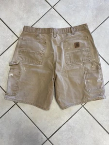 2007 Carhartt Carpenter Painter Worn In Faded Shorts 36 B25 BRN Thick Canvas - Picture 1 of 8