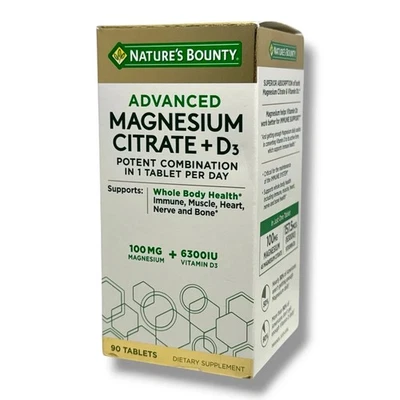 Natures Bounty Advanced Magnesium Citrate + D3  ( 90 Tablets ) Exp. 10/25 - Image 1 of 2