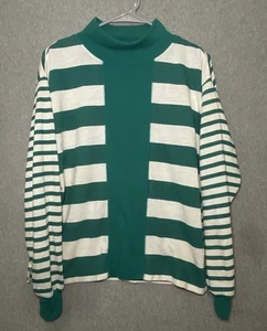Bold Spirit Vintage Top Size M Green White Striped Long Sleeve - Picture 1 of 7