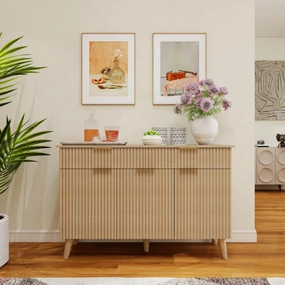 Коричневые приподнятые ножки деревянный сервант - 2 ящика - 3 двери - хранение для кухни гостиной - Изображение 1 из 4