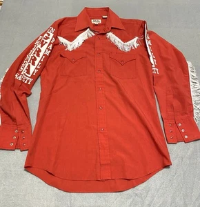 Ely Cattleman Pearl Snap Shirt Unisex Small 14.5 Red Western Rodeo Cowboy Safety - Picture 1 of 8