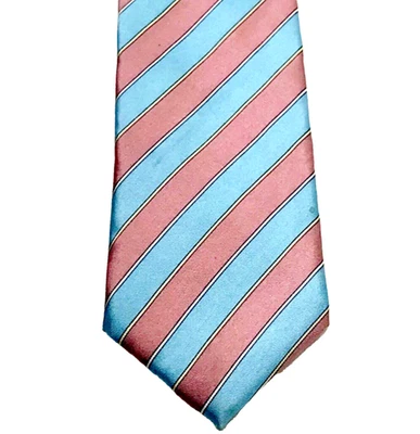 Hardy Amies London Vtg Tie Savile Row Pink Blue Repp Stripe UK Preppy Academia - Image 1 of 4