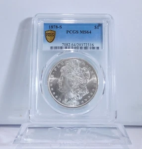 GOLD SHIELD! 1878-S MORGAN Silver Dollar, PCGS MS-64! - Picture 1 of 4