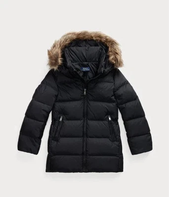 Ralph Lauren Black Faux Fur Team Down Parka Unisex Kids 6y  New - Image 1 of 4