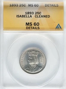 1893 Isabella US Commemorative Quarter 25c - ANACS MS60 Details - Uncirculated - Picture 1 of 4