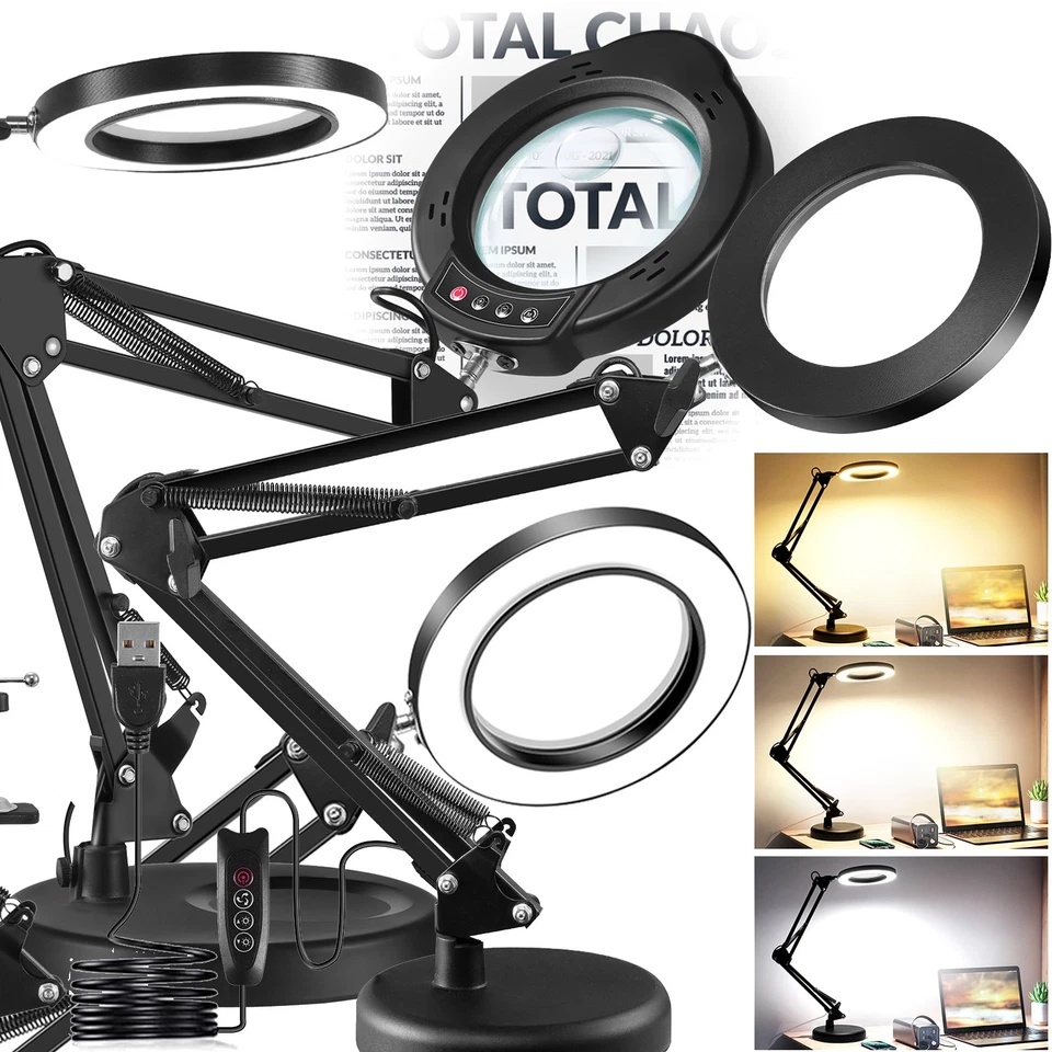 15X 10X Lupe mit Licht Ständer 2-in-1 stufenlos dimmbare LED-Schreibtischlampe - Bild 1 von 4