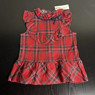 NWT JANIE and JACK Girls Size 6 Red Merry & Bright Peplum Top Christmas Holiday - Image 1 of 4