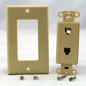Leviton Ivory Decora DUAL Telefon DUPLEX Gniazdo telefoniczne Płyta ścienna C2447-I - Zdjęcie 1 z 5