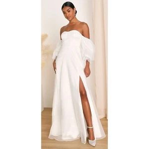 Lulus New! White Bustier Off-The-Shoulder Gown Side Slit Wedding Bridal Formal M - Picture 1 of 9