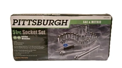 Pittsburgh SAE & Metric 51 Piece Ratchet & Socket Set in Hard Case Brand New - Image 1 of 2