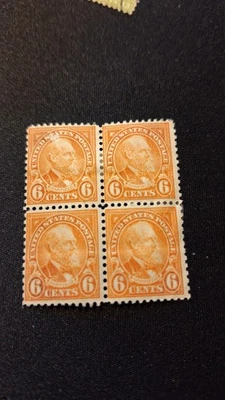 Scott #638, M/F/H, block of 4, Red Orange, Garfield, 6 cent, P 11x10.5, 1927  - Image 1 of 2