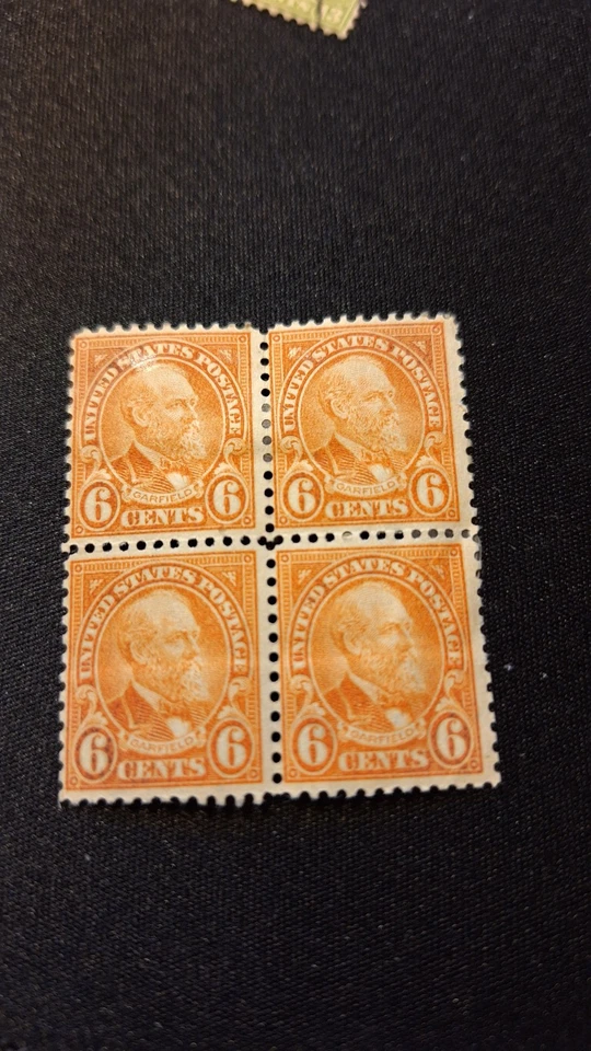 Scott #638, M/F/H, block of 4, Red Orange, Garfield, 6 cent, P 11x10.5, 1927  - Image 1 of 2