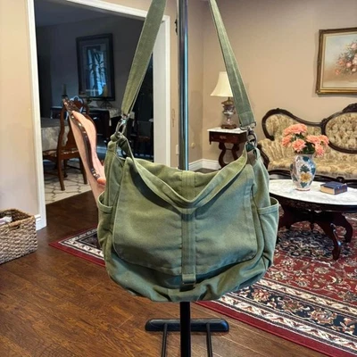 Bolsa tote de lona verde oliva com vários bolsos e alças ajustáveis #chique - Imagem 1 de 4