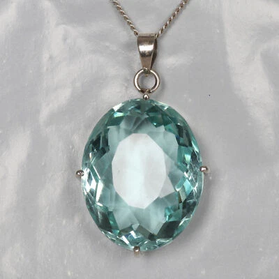 Blue Aquamarine 925 Silver Oval Shape Pendant 85 Carat Statement Piece - Image 1 of 4