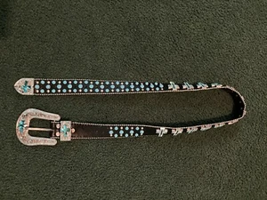 Western Ladies Belt with Bling by Blazin Roxx Turquoise Stones Crosses - Picture 1 of 7