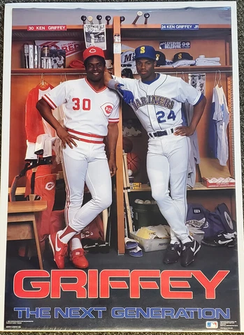 Ken Griffey Jr and Sr NEXT GENERATION Seattle Mariners Reds 1989 Costacos POSTER Cover