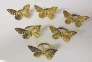 Vintage Massiv Messing Kunst 6 Stck. Schmetterling Serviettenringe Halter Geschirr Abendessen - Bild 1 von 7