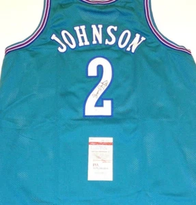 Larry Johnson Signed Charlotte Hornets Jersey (JSA COA) #1 Overall Pk 1991 Draft - Picture 1 of 5