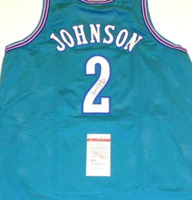 Larry Johnson Signed Charlotte Hornets Jersey (JSA COA) #1 Overall Pk 1991 Draft - Image 1 of 4