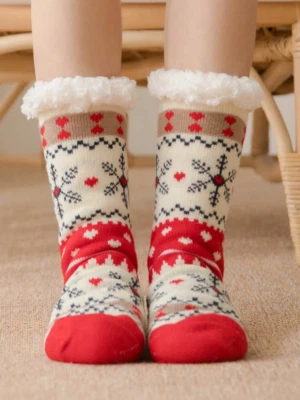 Womens Slipper Socks Non Slip Knitted Fluffy Thick Soft Warm Sherpa with Grips - Image 1 of 4