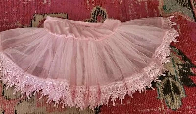 Girls M womens XS pink battenburg lace trim tulle tutu skirt ballerina layering - Image 1 of 3