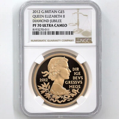 2012 Great Britain QE II Diamond Jubilee 5Pounds Gold Proof Coin NGC PF 70 UC - Image 1 of 4