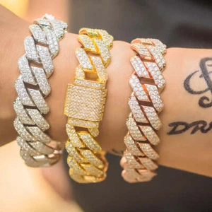 19mm Cuban Prong Bracelet – 18K Gold, Luxury Bling, Tarnish-Resistant Jewelry - Picture 1 of 8