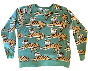 Baby Cats of California Sweatshirt Women’s S Green Tiger Cotton Crew - Picture 1 of 4