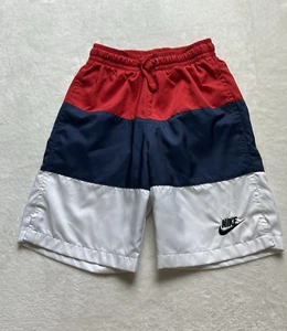 Nike Boys Blue White Red Pockets Lining Elastic Waistband Swim Trunks Size S - Picture 1 of 14