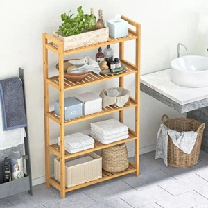5 Tier Bamboo Bookshelf Bookcase Storage Shelves Tall Book Rack Shelving Unit UK - Picture 1 of 7