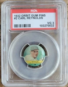 1932 Orbit Gum Pins #2 Carl Reynolds - PSA 3 - Picture 1 of 2