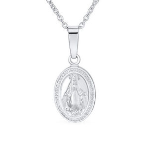 Small Holy Mother Virgin Mary Religious Medal Necklace Pendant .925 Silver