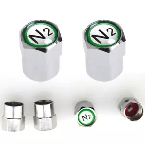 4*Nitrogen N2 Valve Stem Cap Wheel Tire Chrome Car Auto Valve Tire Insert Cover - Picture 1 of 9