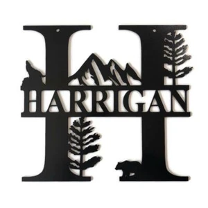 Woodland Monogram Sign Black - Picture 1 of 3